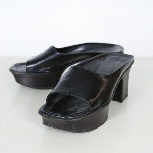 Prada Black Leather Open-Toe Platform Heels
